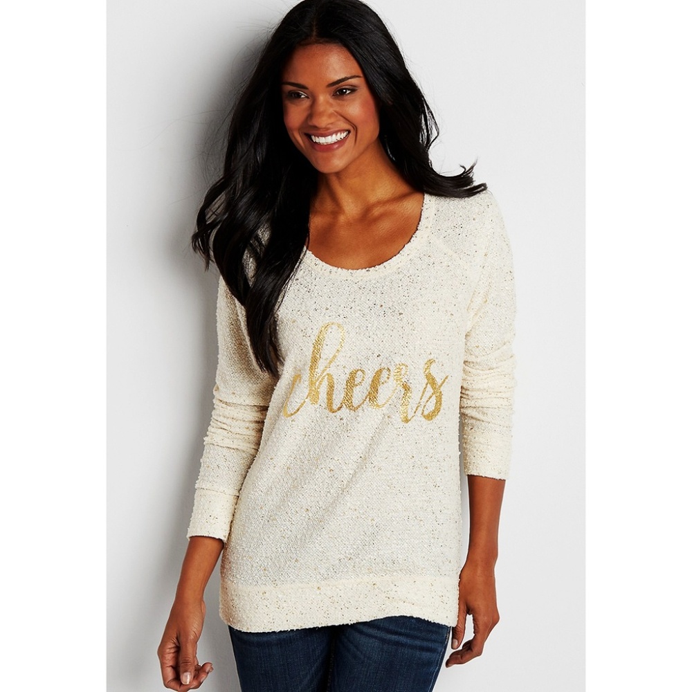 Gold Speckled Cream "Cheers" Sweater Size Medium